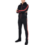 Custom Zip Up Black Mens Track Suit Sets Jogging Suits